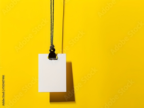 Minimalist design clipboard on yellow background with shadow. Graphic composition in modern style. Creative office concept. Generative AI photo
