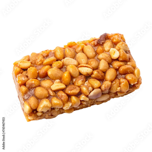 Chewy peanut butter granola bar. isolated on transparent background.