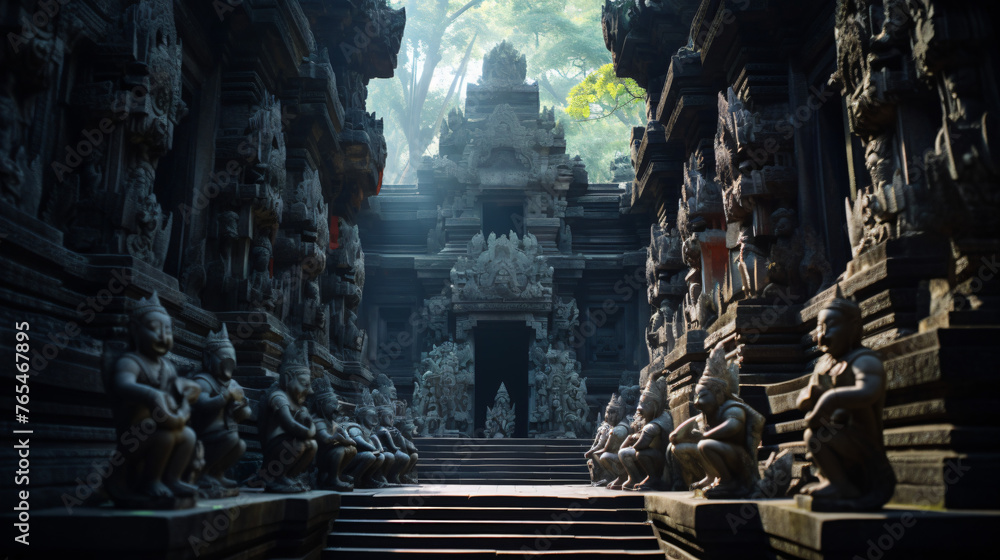 An ancient temple with intricate carvings and statues. - obrazy, fototapety, plakaty 
