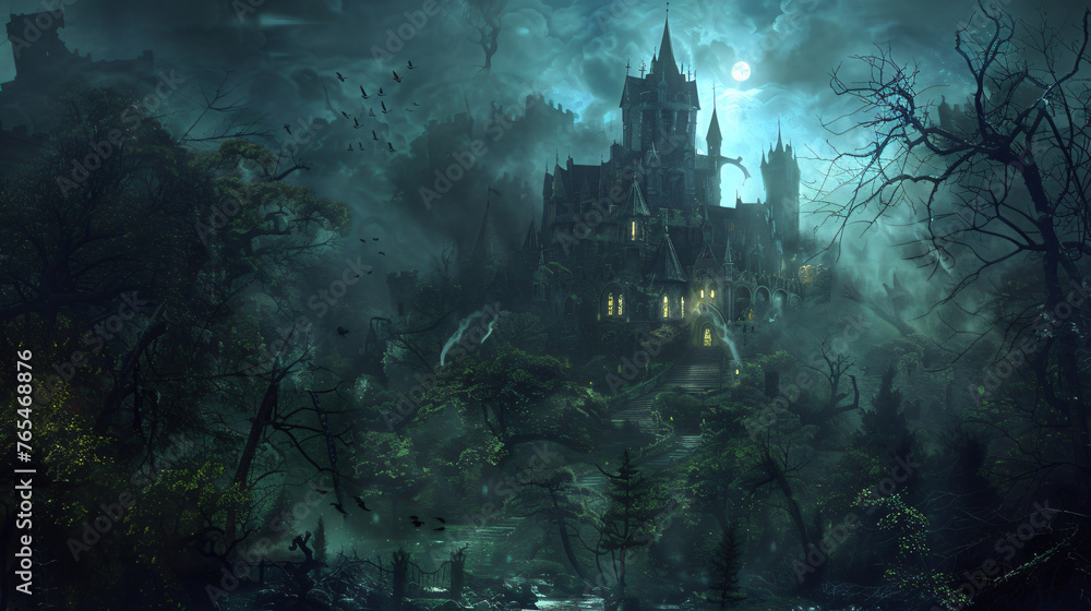 An enchanted castle guarded by magical creatures and p - obrazy, fototapety, plakaty 