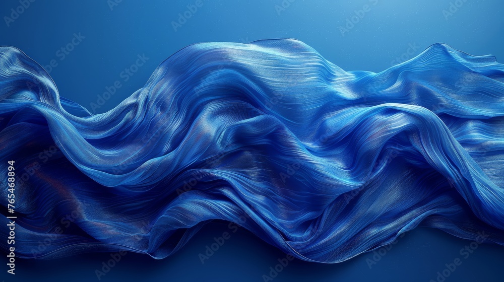 Fototapeta premium Digitally created blue wavy texture resembling flowing fabric or waves with intricate highlights and shadows