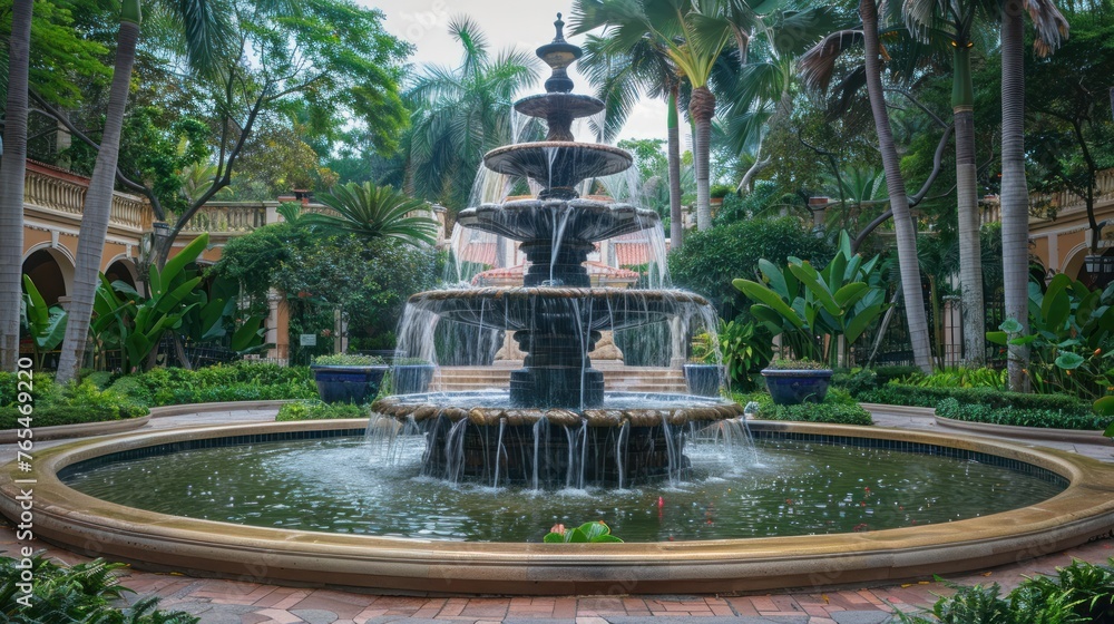 Iconic fountain at the park's center