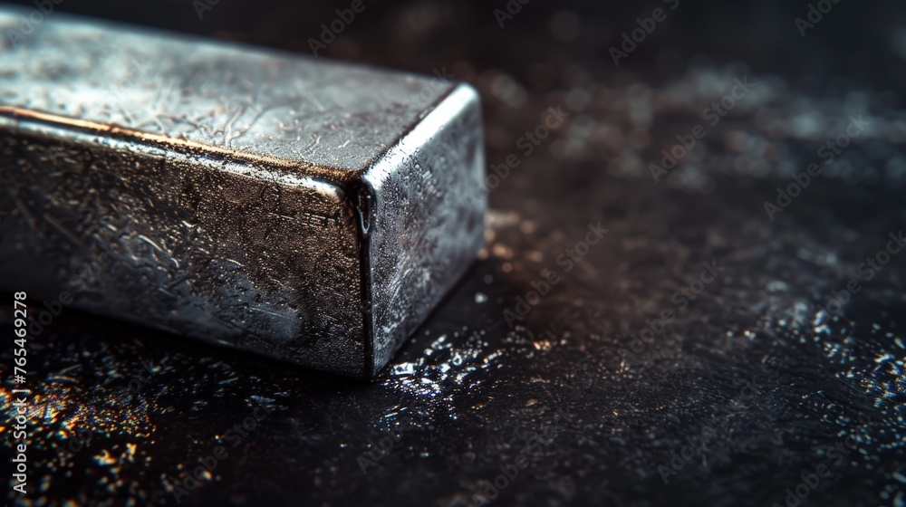 close-up up of a silver ingot bar on black background close-up up of a silver ingot bar on black background