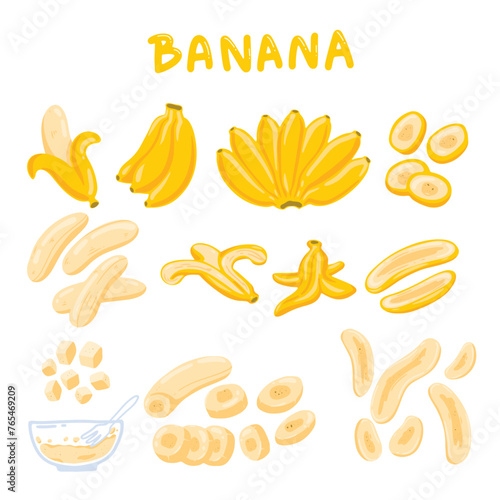 Banana, Cooking, Fruit drawing, vector illustration.