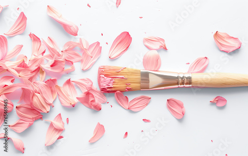 Pastel Pink Paint and Petals Abstract Composition