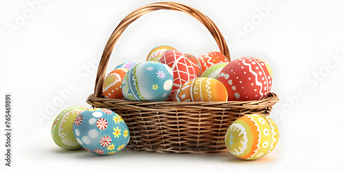 Easter eggs in a basket on a yellowpurple background multicolored eggs easter photo
 photo