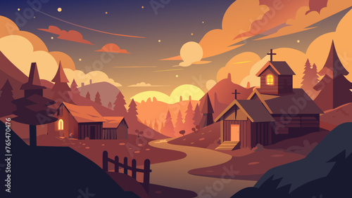 Captivating Rustic Village Scene Bathed in Ethereal Glow