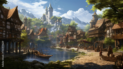 An illustration of the small medieval fantasy village. © Jafger