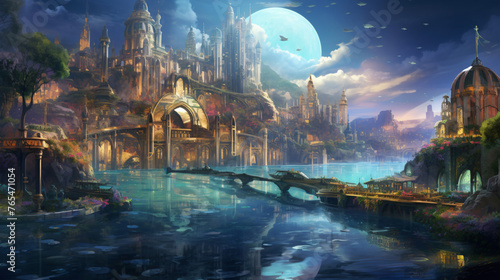 An underwater city with transparent domes and colorful