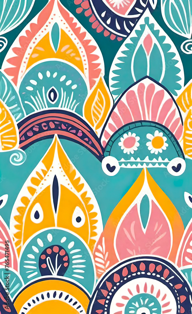 vector illustration, Hand drawn abstract ethnic seamless pattern, simple style, colorful ethnic patterns, banners, wallpapers, packaging, smartphone background