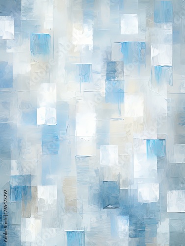 silver and blue squares on the background, in the style of soft, blended brushstrokes