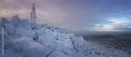 Mount Polyud and Vetlan in winter in Perm Krai, Russia