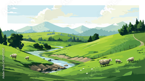 A serene countryside scene with rolling hills