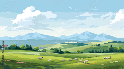 A serene countryside scene with rolling hills