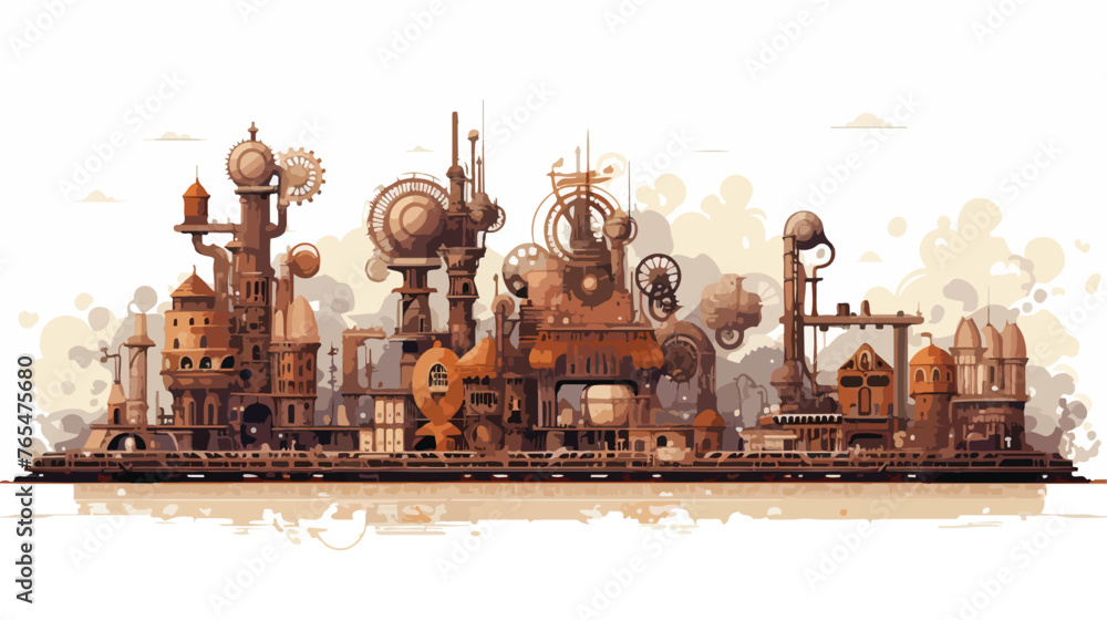 A steampunk cityscape with elaborate machinery - obrazy, fototapety, plakaty 