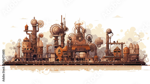 A steampunk cityscape with elaborate machinery photo