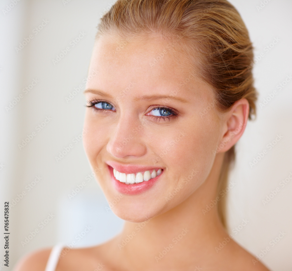 Face, woman and home with skincare for smile in white background, happy and satisfied with routine results. Portrait, female person and treatment with glow for beauty, self care and confidence. Face, woman and home with skincare for smile in white background, happy and satisfied with routine results. Portrait, female person and treatment with glow for beauty, self care and confidence.