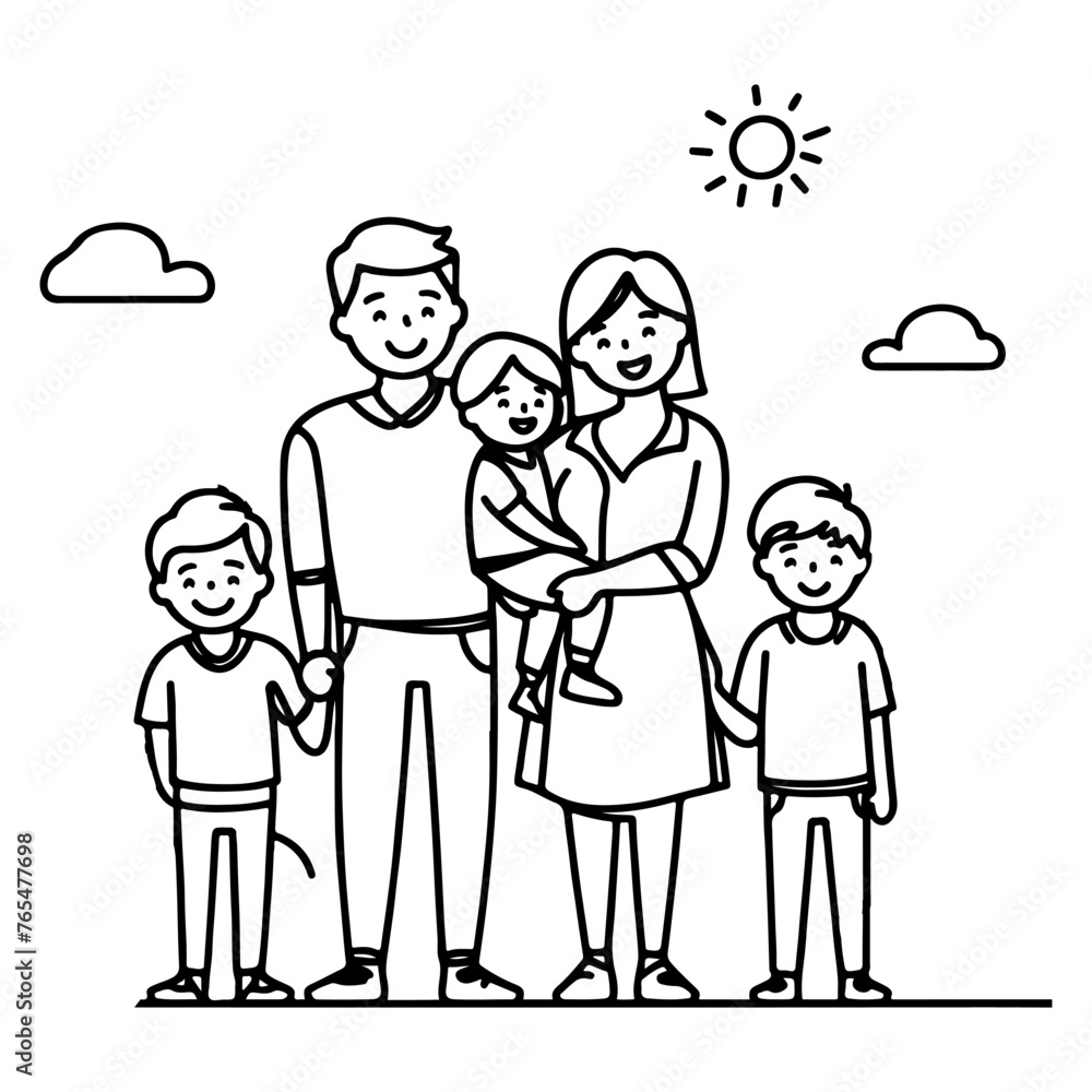 kid drawing happy family cartoon character outline doodle for coloring book page vector illustration on white background kid drawing happy family cartoon character outline doodle for coloring book page vector illustration on white background