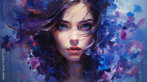 Colorful portrait in blue and purple tones