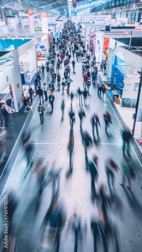 Blurred Trade fair show background, exhibition with booths for business, companies and industry to showcase and demonstrate products and services, for people, partners and customers