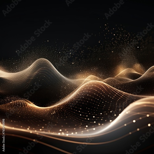 Silver wave on a black background, in the style of futuristic spacescapes