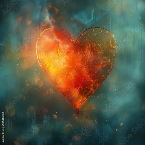 Heart-shaped symbol ablaze in fiery glow - This image evokes intense passion, romantic ardor, or consuming feelings through the fiery heart