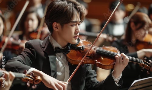 Talented man musician playing violin on music concert. banner
