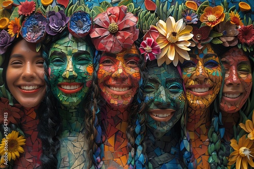 Women With Painted Faces and Flower Headdresses