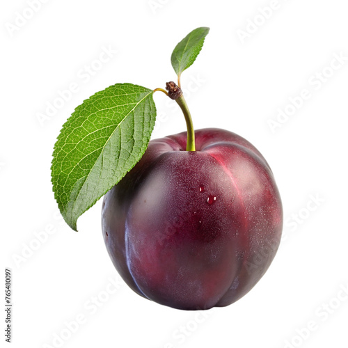 Plum with leaf isolated on white background,