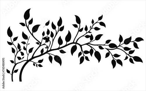 Vector black and white branches and leaves art material