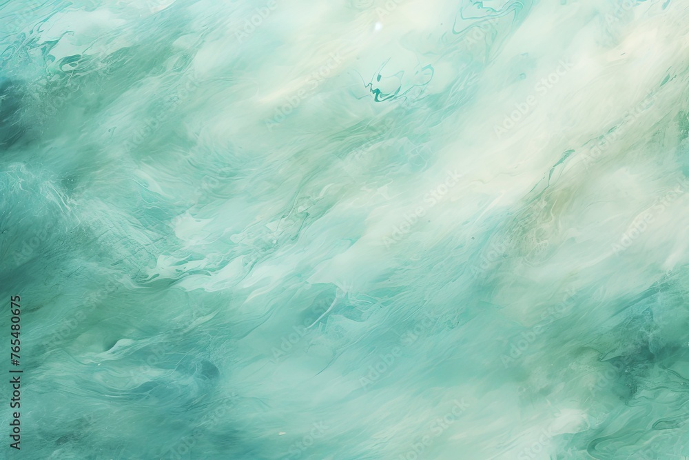 Teal and white painting with abstract wave patterns