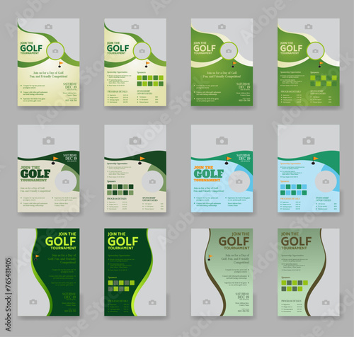 A set of Golf Tournament Flyer design Template, Golf tournament double side or page flyer template Bundle