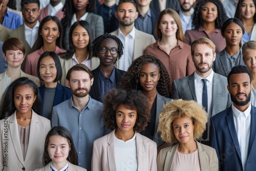 Multi ethnic people of different age looking at camera. Large group of multiracial business people posing and smiling, Generative AI