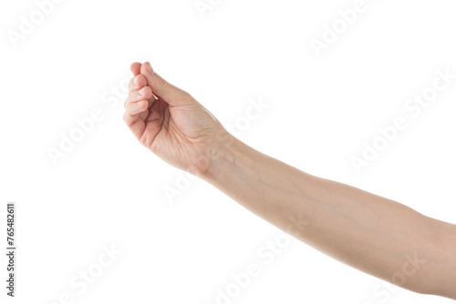 Adult man hand hold something isolated on white background