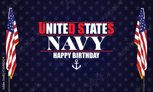 United states navy happy birthday text with usa flag illustration design