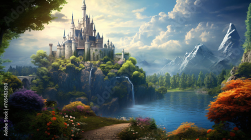 Fantasy castle landscape  digital illustration .. photo