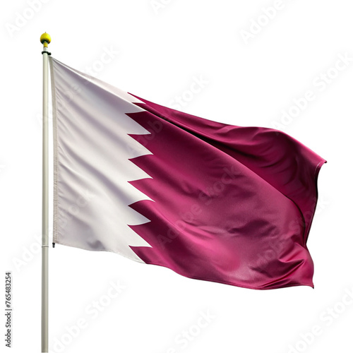 Waving flag of Qatar on flagpole . isolated on transparent background.
