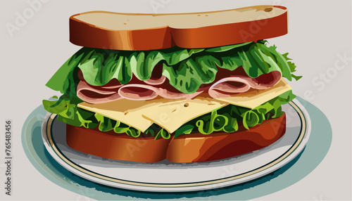 Sandwich with ham and vegetables