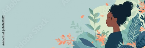 Woman with floral backdrop - A modern vector illustration of a woman blended with stylized floral elements and a serene color palette
