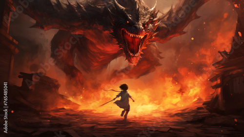 Fantasy scene showing the young boy running away from © Jafger