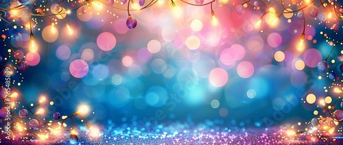 Golden Festivity - Abstract Christmas Party Background with Glittering Splendor, Defocused Shiny Night Ambiance, and Illuminating Light Bulbs. Made with Generative AI Technology