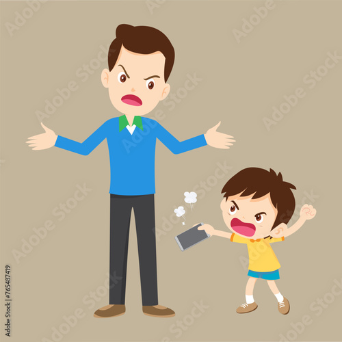 parent angry scold to kid addicted phone