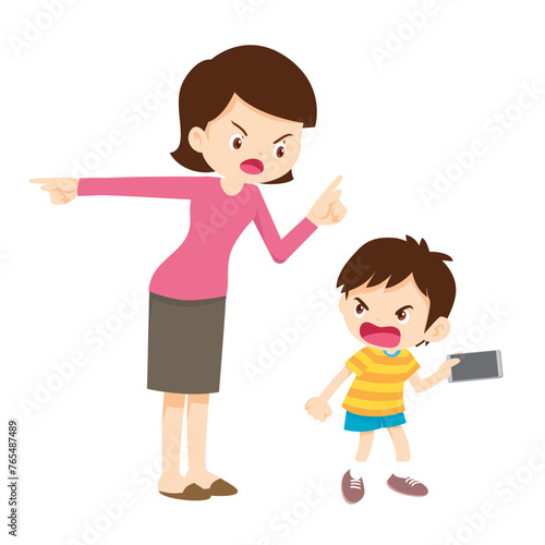parent angry scold to kid addicted phone