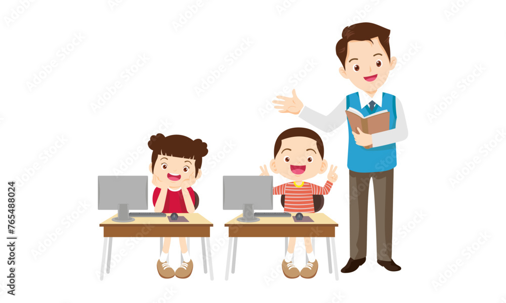 teacher and kids learning computer technology education courses teacher and kids learning computer technology education courses