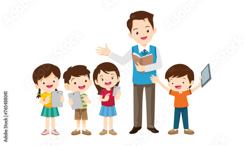 teacher and kids learning computer technology education courses