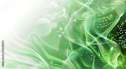 a DNA structure and science elements on a green color abstract futuristic background, medicine and science banner