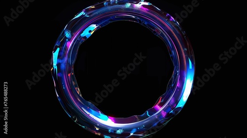 Future Y2K abstract shape ring circle frame with holographic iridescent explosions photo
