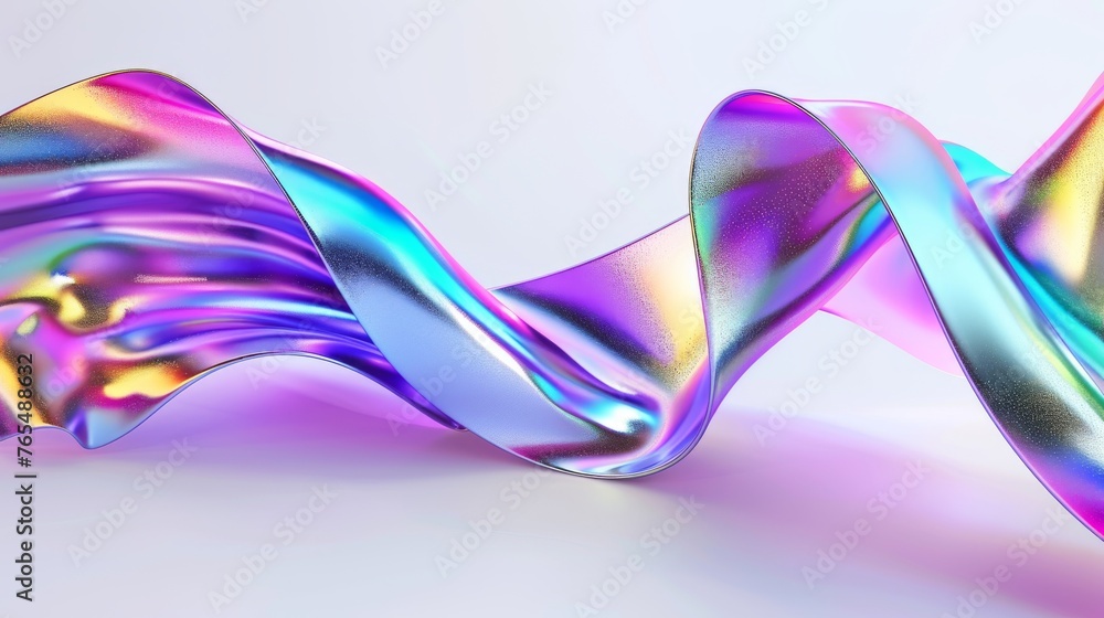 This 3D modern geometric background is made up of a 3d holographic liquid wave, iridescent chrome fluid silk, and neon metal ribbons flying in motion with gradient effects. This 3D modern geometric background is made up of a 3d holographic liquid wave, iridescent chrome fluid silk, and neon metal ribbons flying in motion with gradient effects.