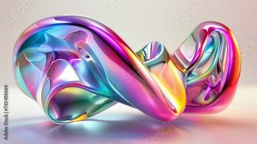 Modern illustration 3d render of a chrome holographic glossy element. Abstract shape chrome metal render. Y2K form with holographic light. Modern illustration 3d render....