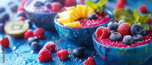 Colorful Fresh Fruit Bowls with Berries